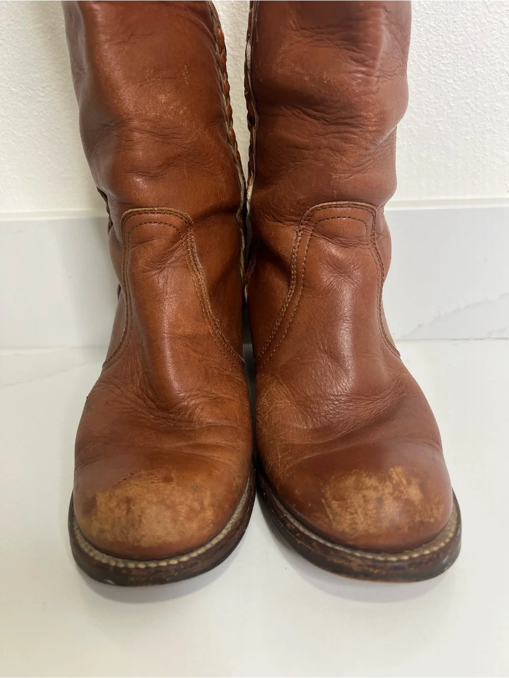 Vintage Frye Brown Leather Braided Tall Boots size 7.5